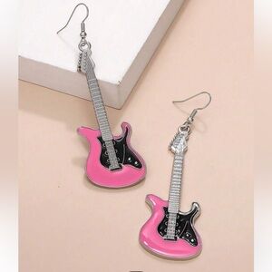 Pink and Black Guitar metal Earrings new